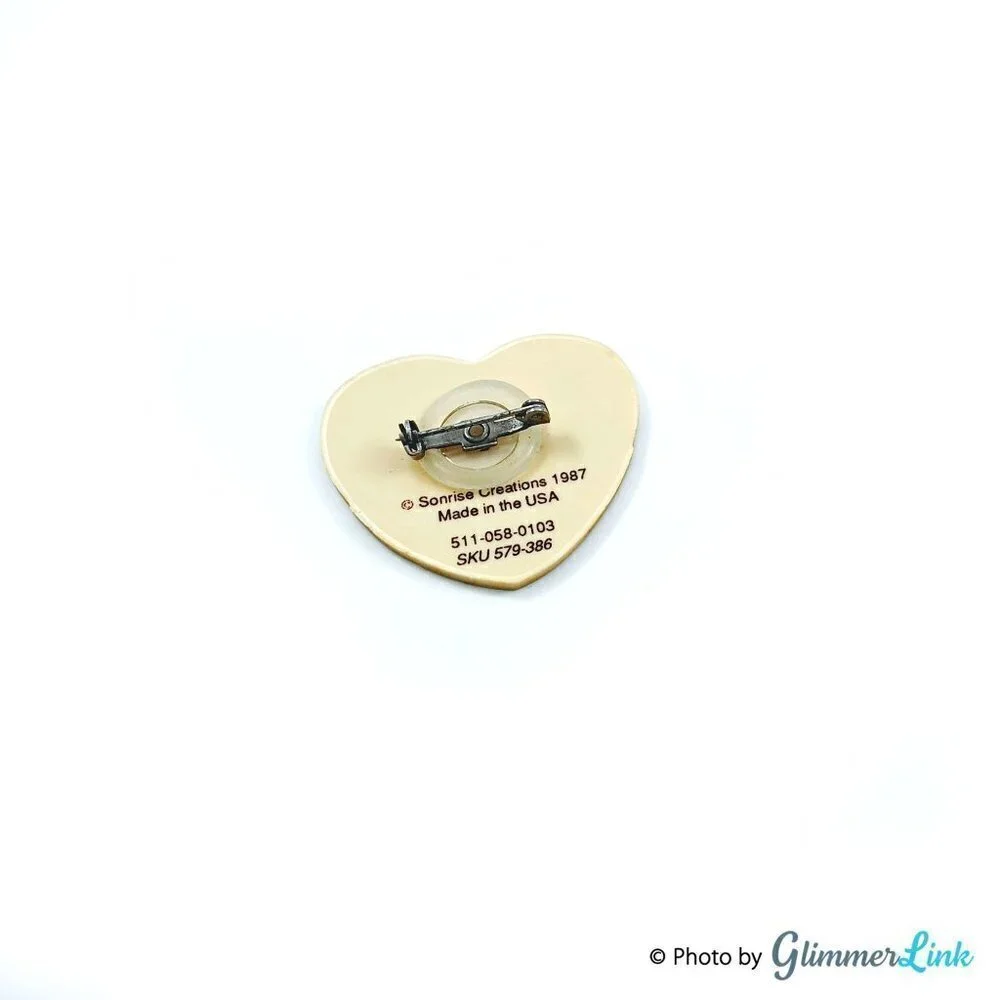 Vintage Love One Another Teddy Bears Heart Brooch